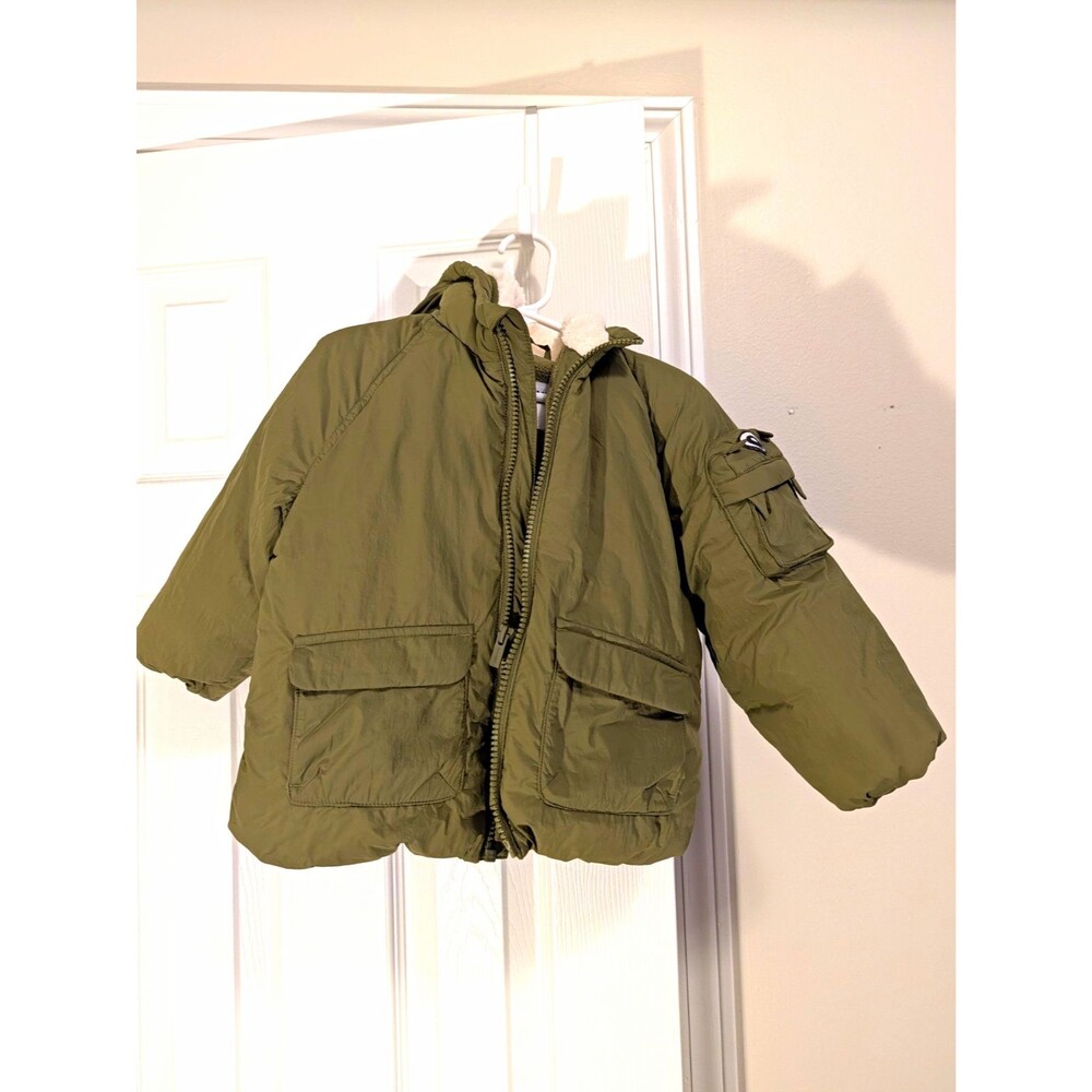 Old Navy Toddler 3T Green Puffer Jacket Hooded Full Zip Fleece Lined Poly